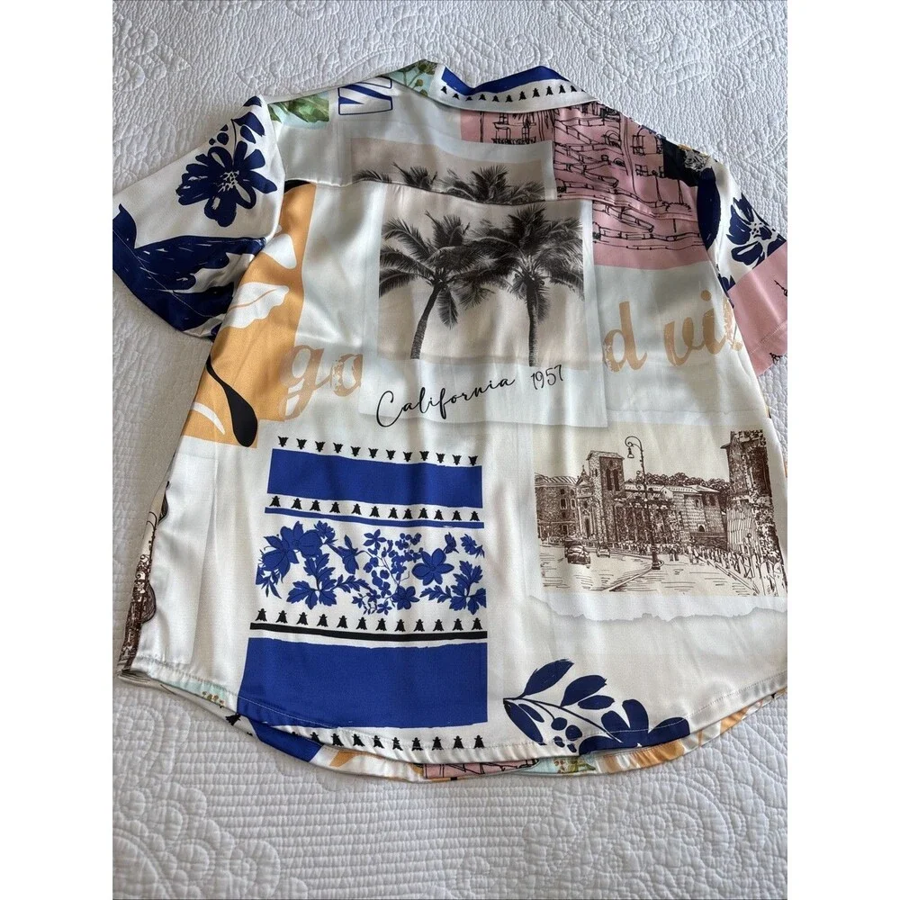 Joie Short Sleeve Button Down Shirt  Womens, multicolored artistic print Sz M